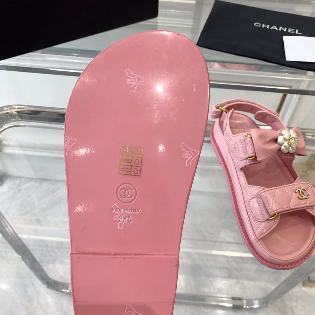 CHANEL dad sandals pink lambskin