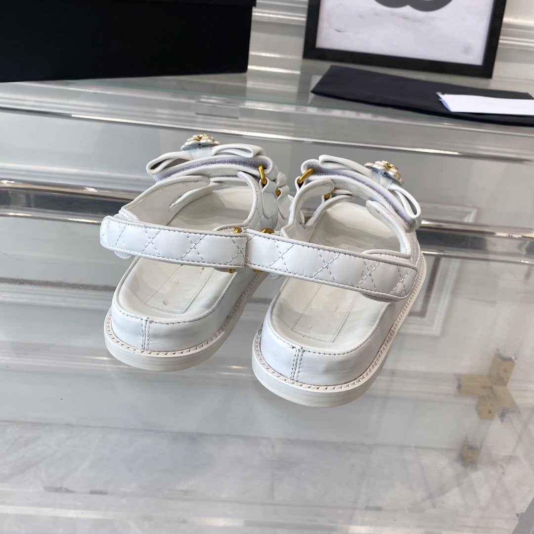CHANEL dad sandals white lambskin