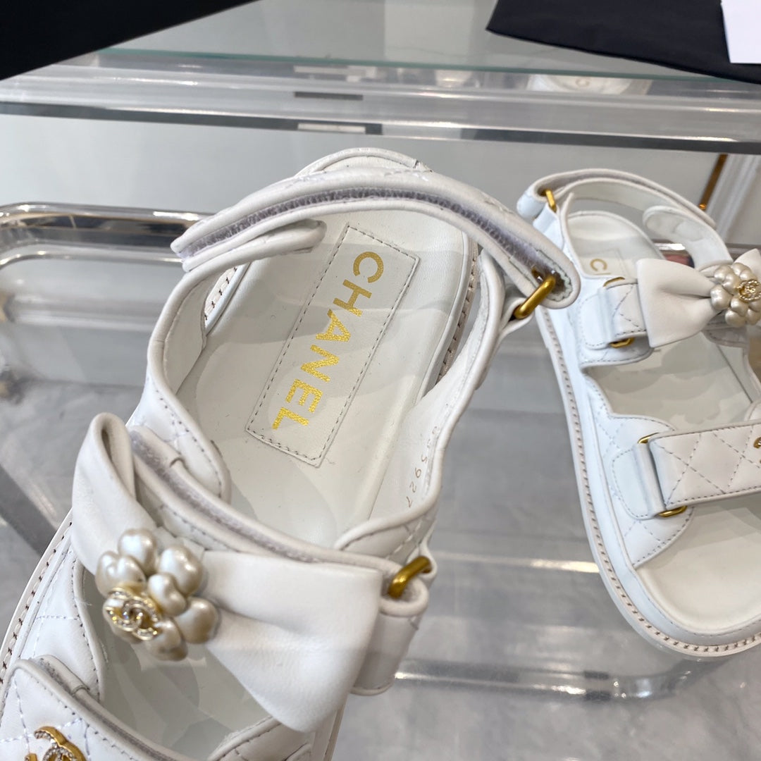 CHANEL dad sandals white lambskin