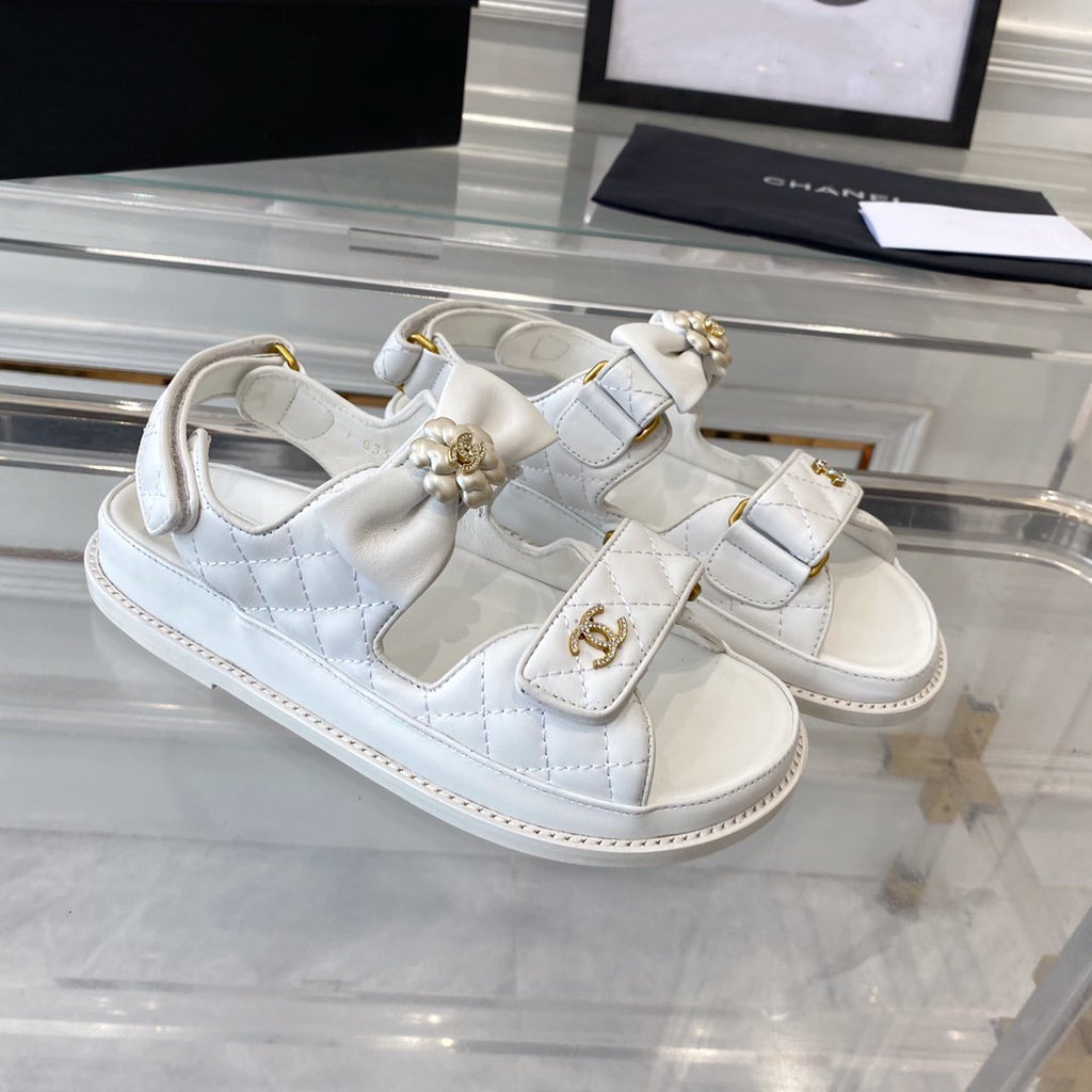 CHANEL dad sandals white lambskin