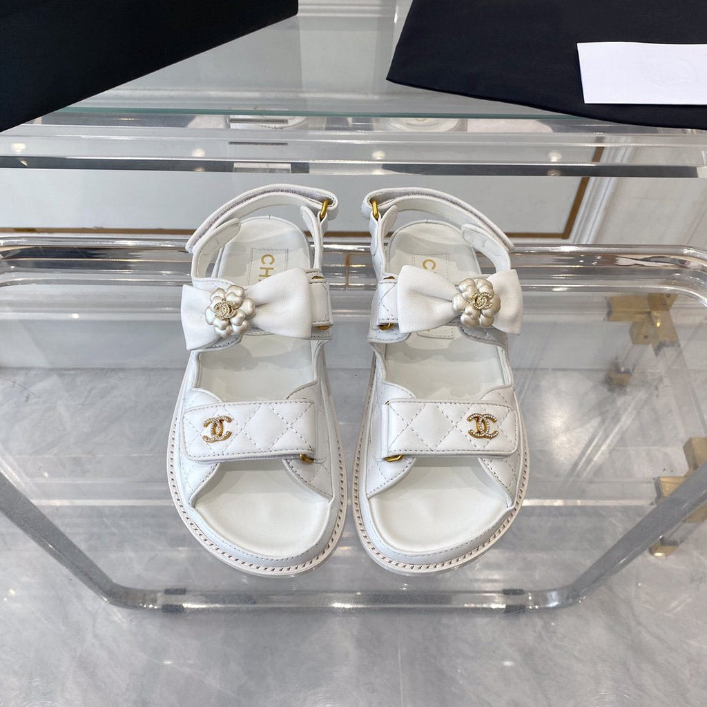 CHANEL dad sandals white lambskin