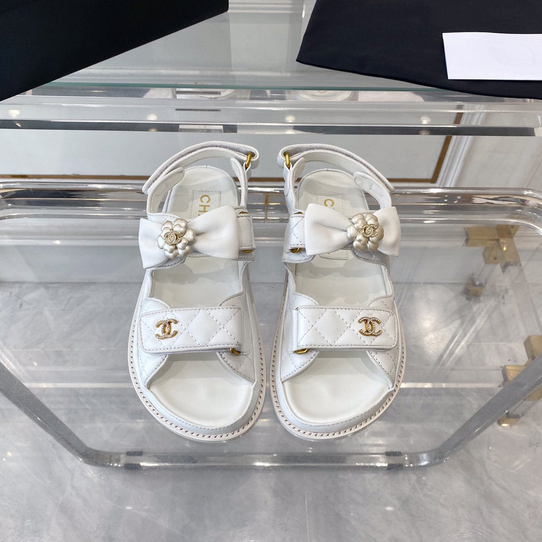 CHANEL dad sandals white lambskin