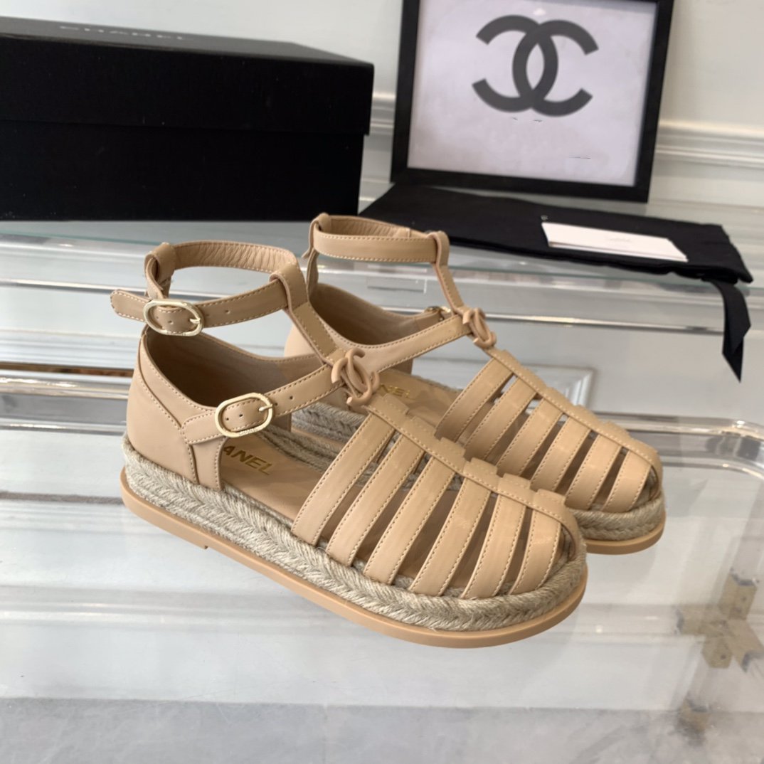 CHANEL medium roman sandals beige lambskin