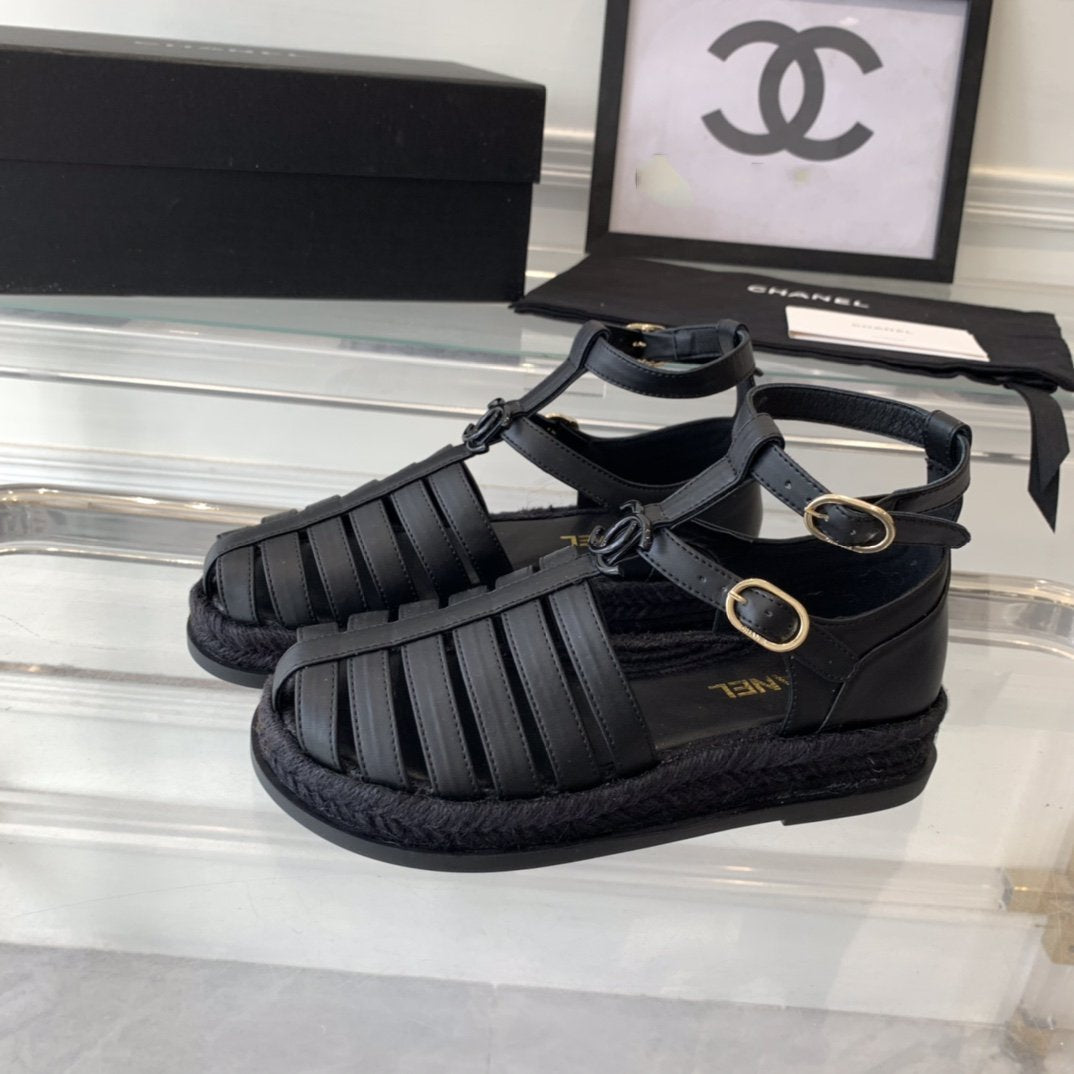 CHANEL medium roman sandals black lambskin