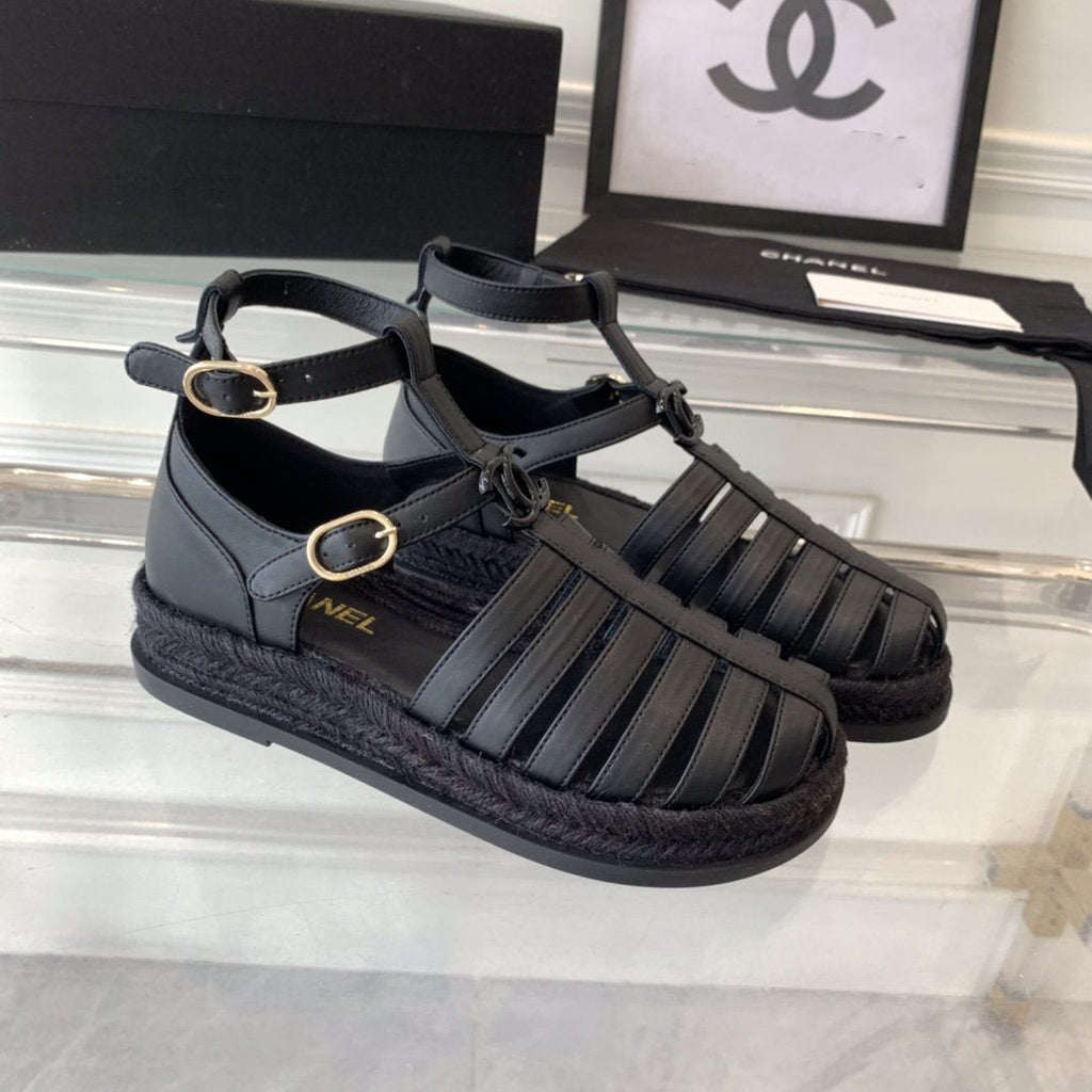 CHANEL medium roman sandals black lambskin