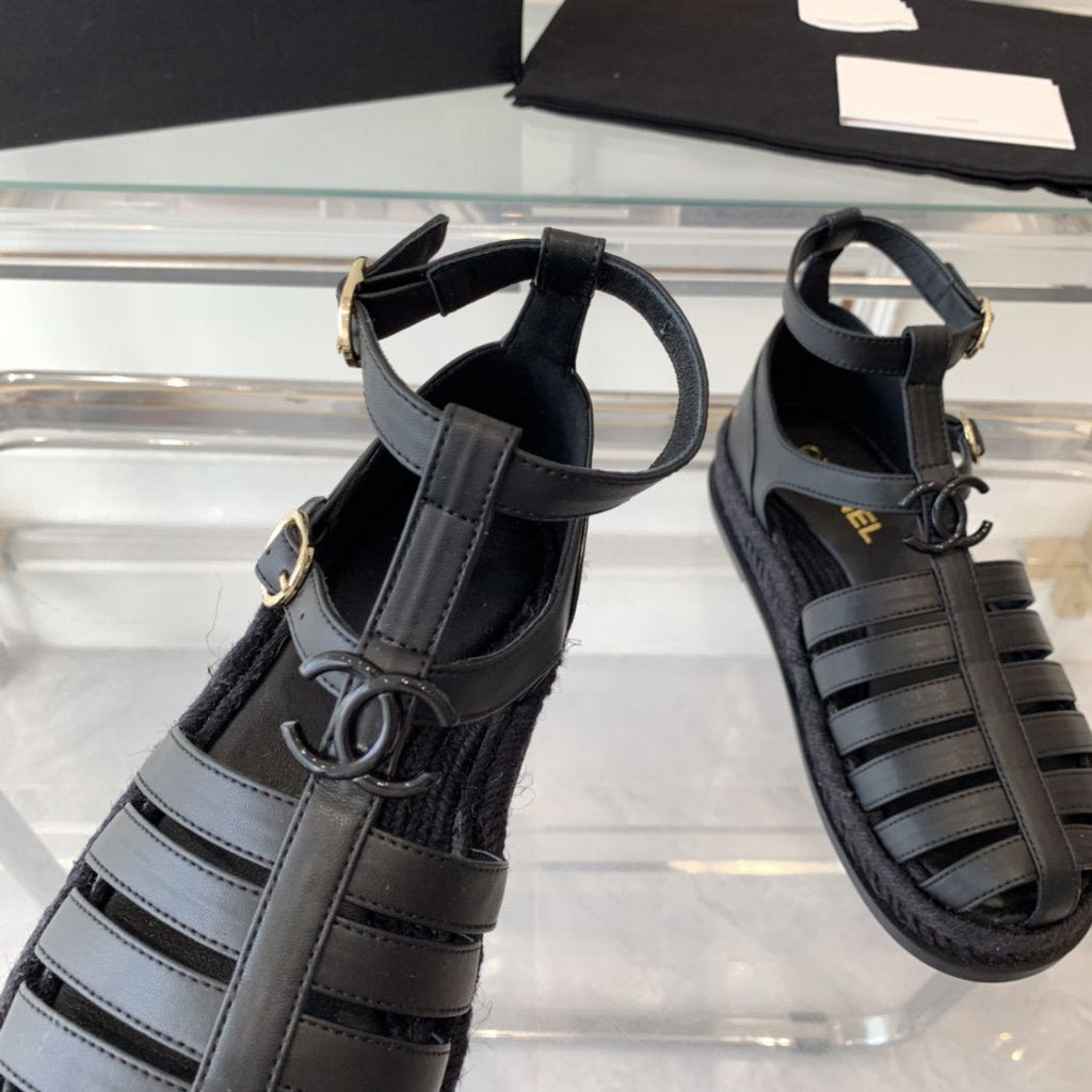 CHANEL medium roman sandals black lambskin