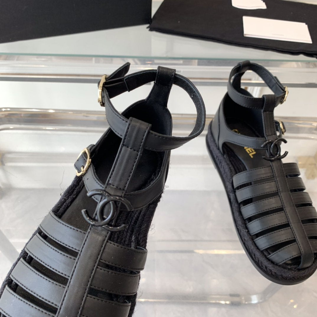 CHANEL medium roman sandals black lambskin
