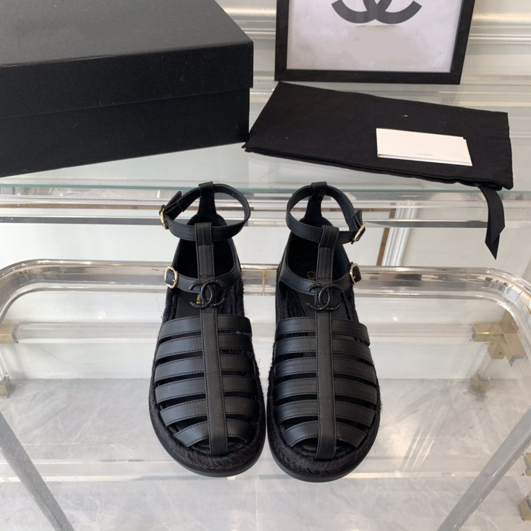 CHANEL medium roman sandals black lambskin
