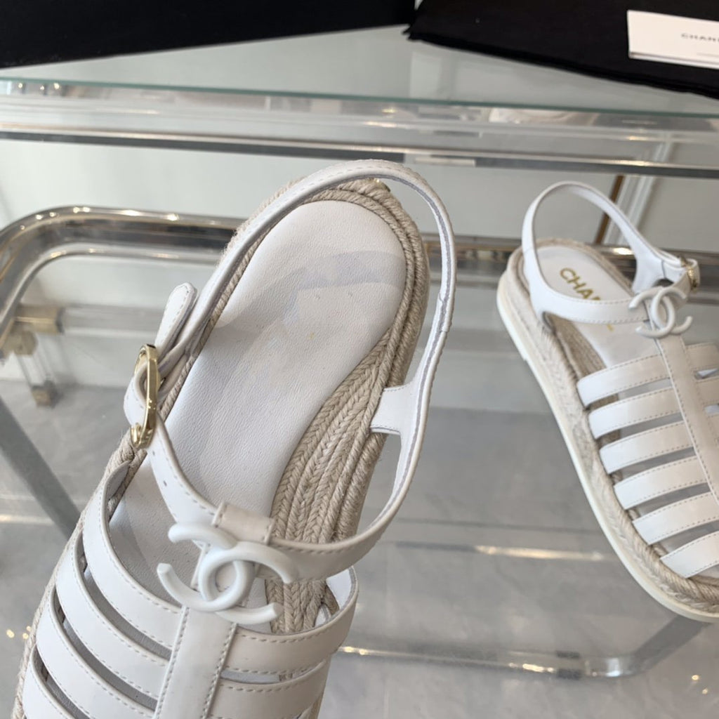 CHANEL roman sandals white lambskin