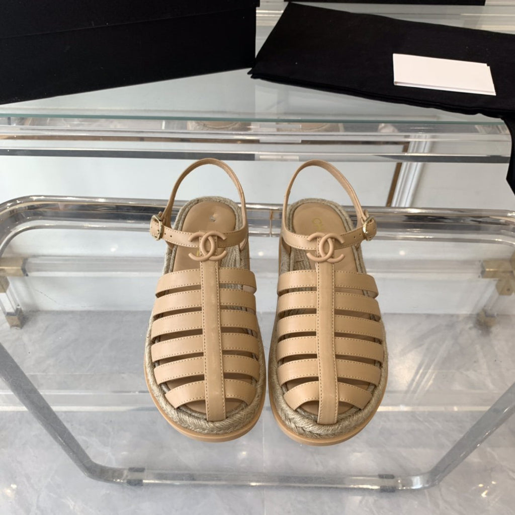 CHANEL roman sandals beige lambskin