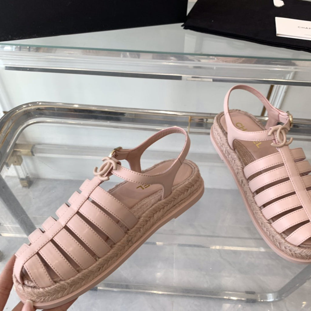 CHANEL roman sandals pink lambskin