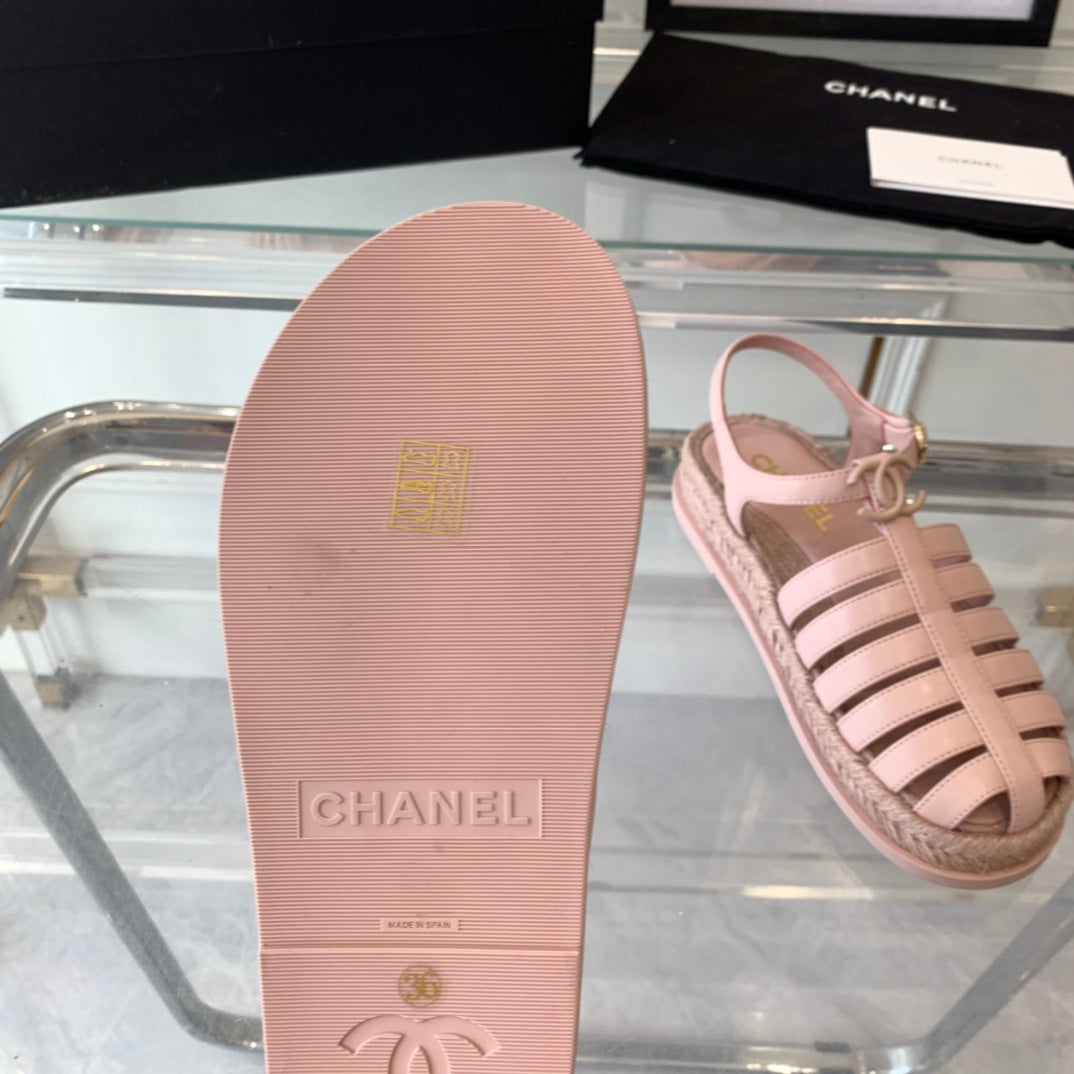 CHANEL roman sandals pink lambskin