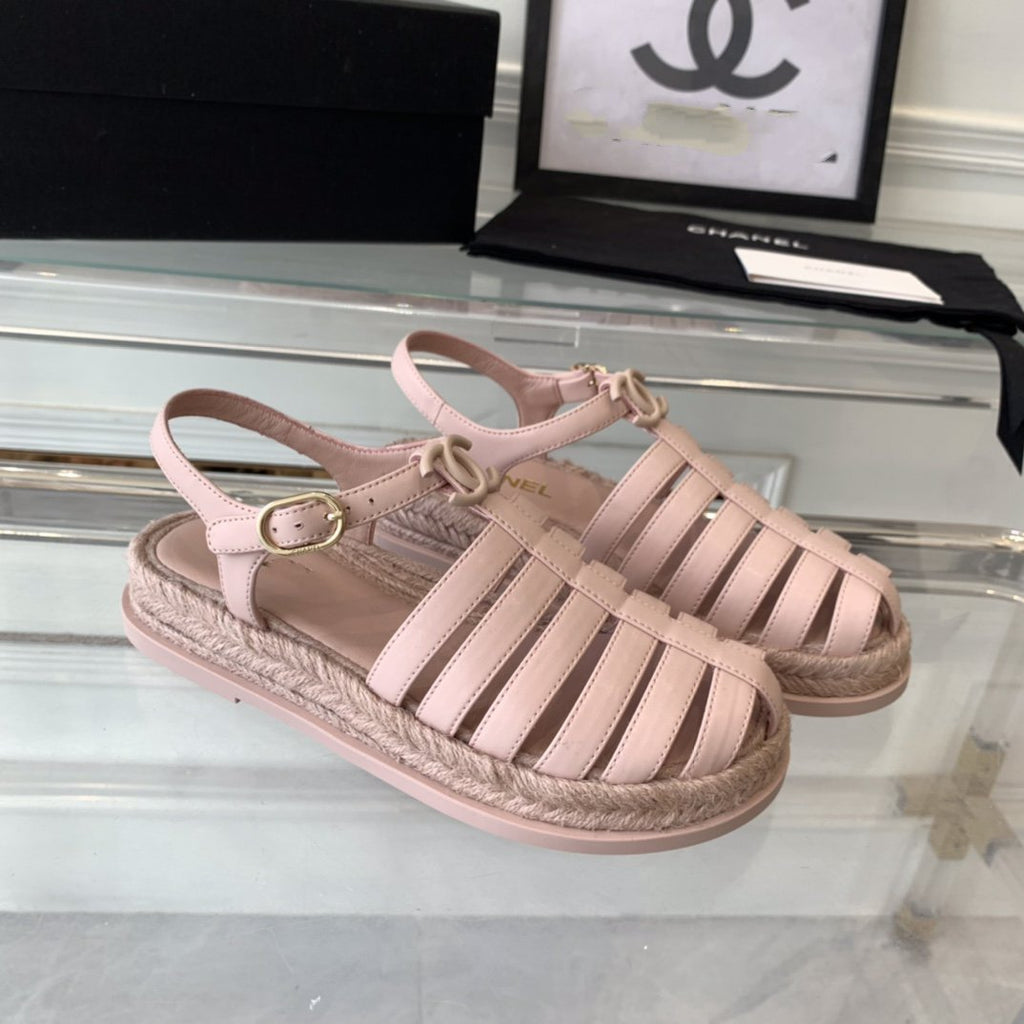 CHANEL roman sandals pink lambskin