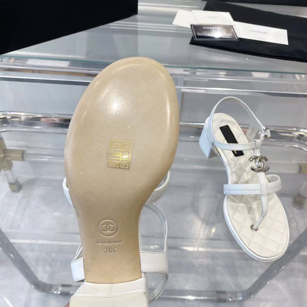 CHANEL sandals white quilted lambskin