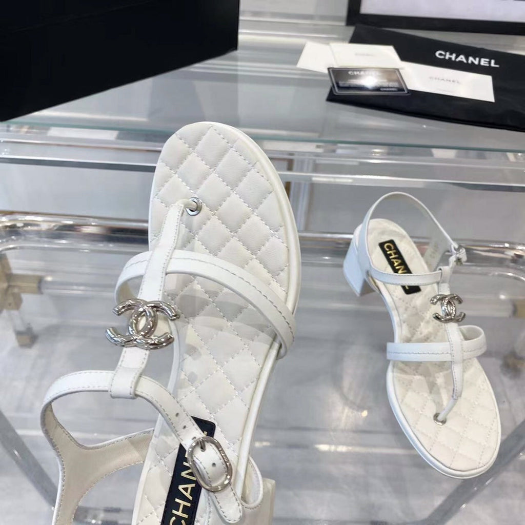 CHANEL sandals white quilted lambskin