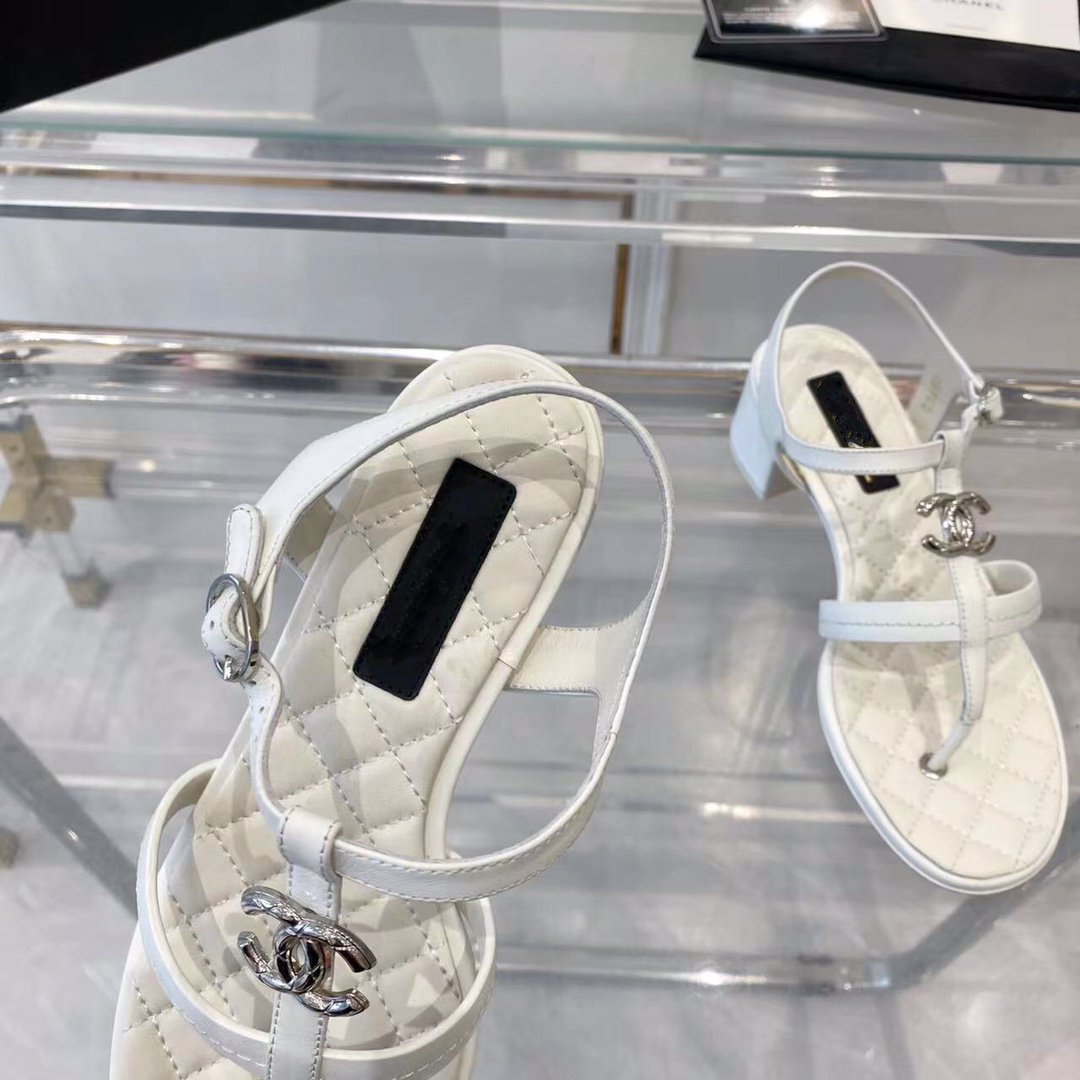 CHANEL sandals white quilted lambskin