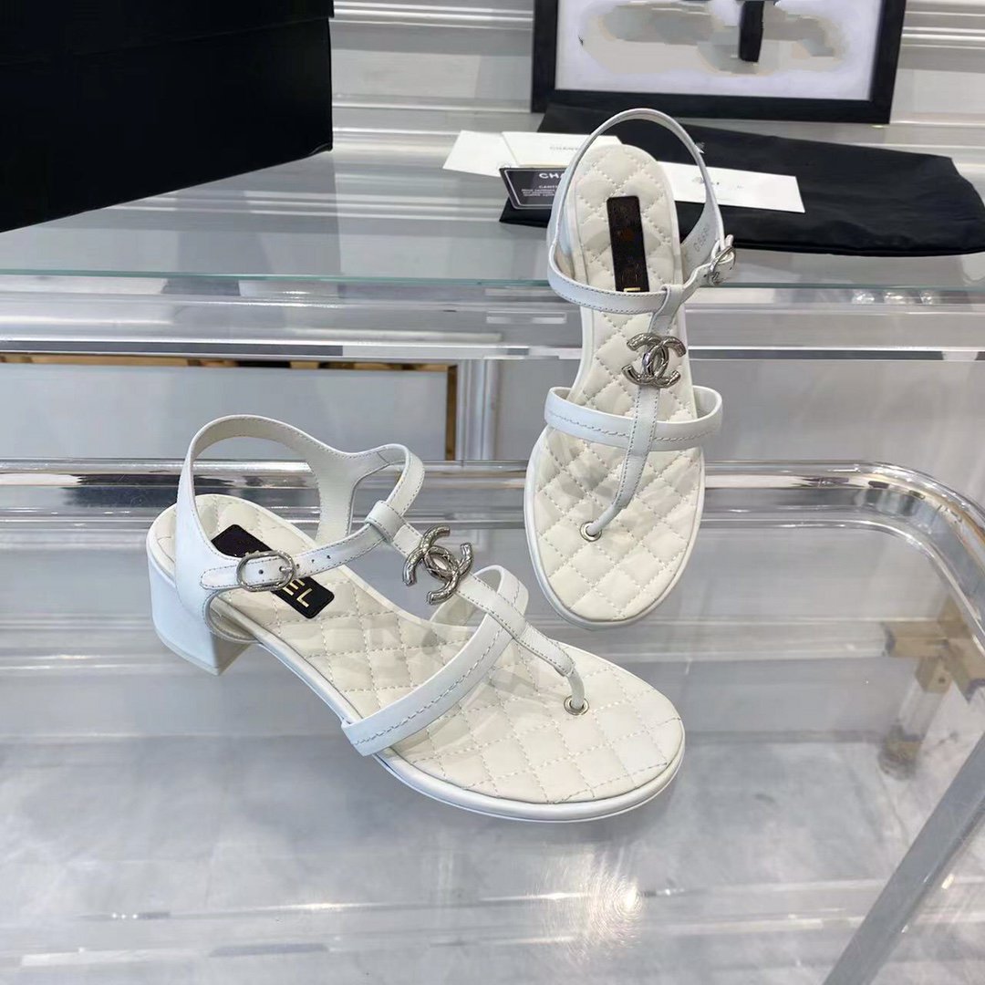 CHANEL sandals white quilted lambskin