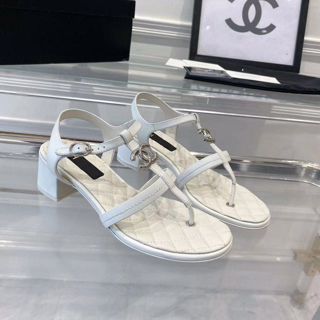 CHANEL sandals white quilted lambskin