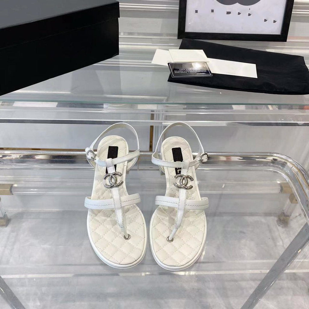CHANEL sandals white quilted lambskin