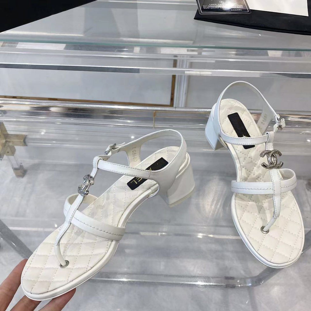 CHANEL sandals white quilted lambskin