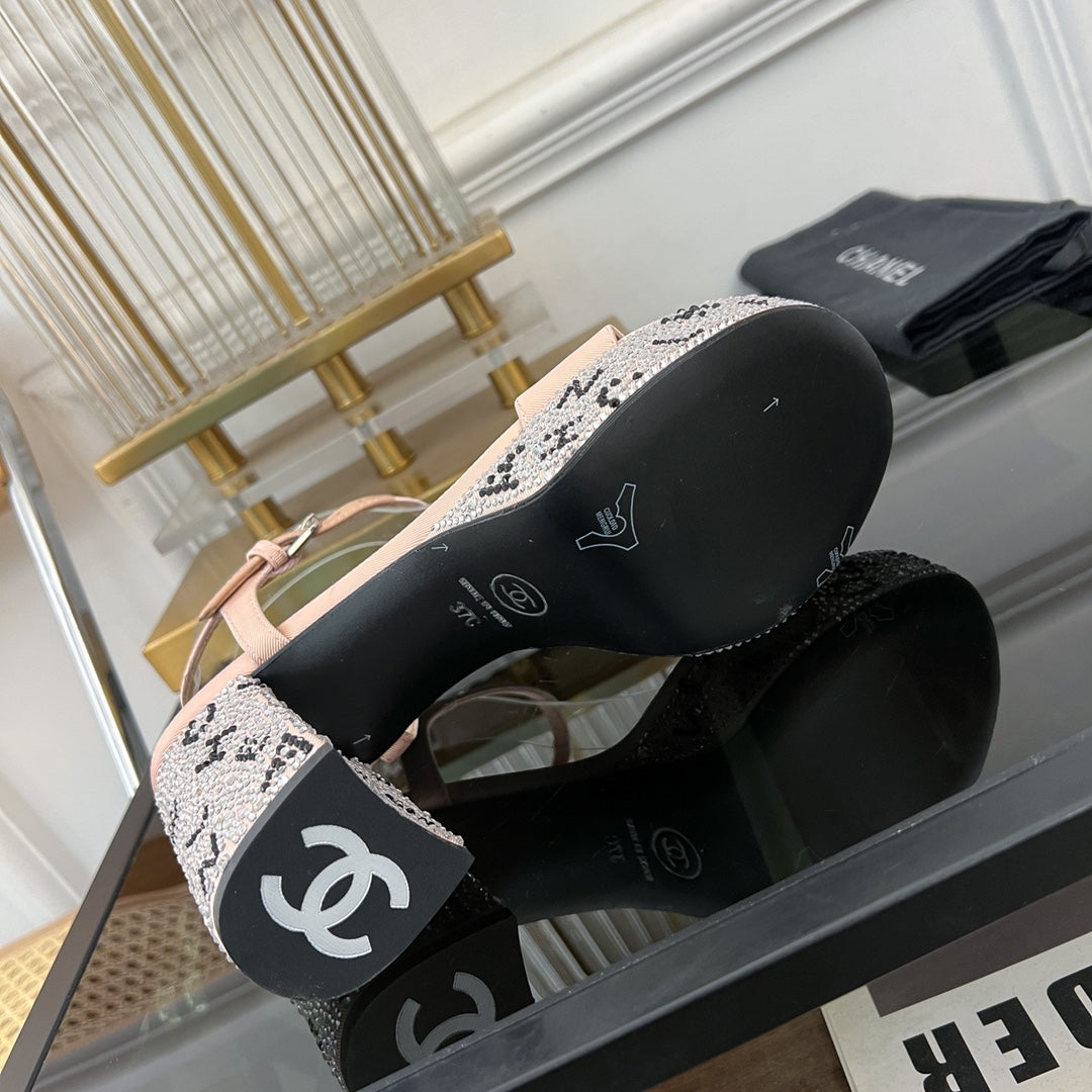 CHANEL SANDALS leather satin pink