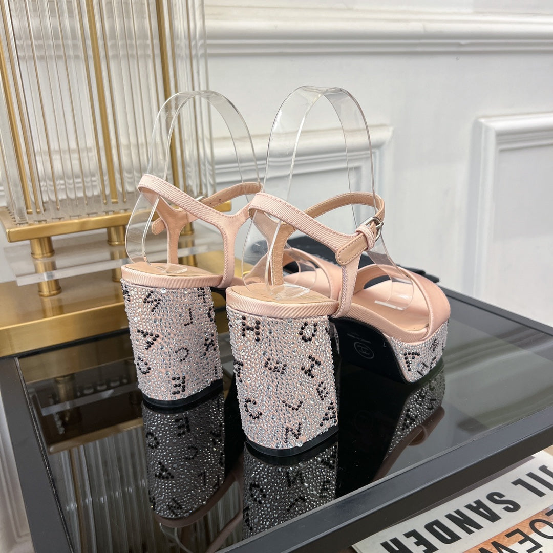 CHANEL SANDALS leather satin pink