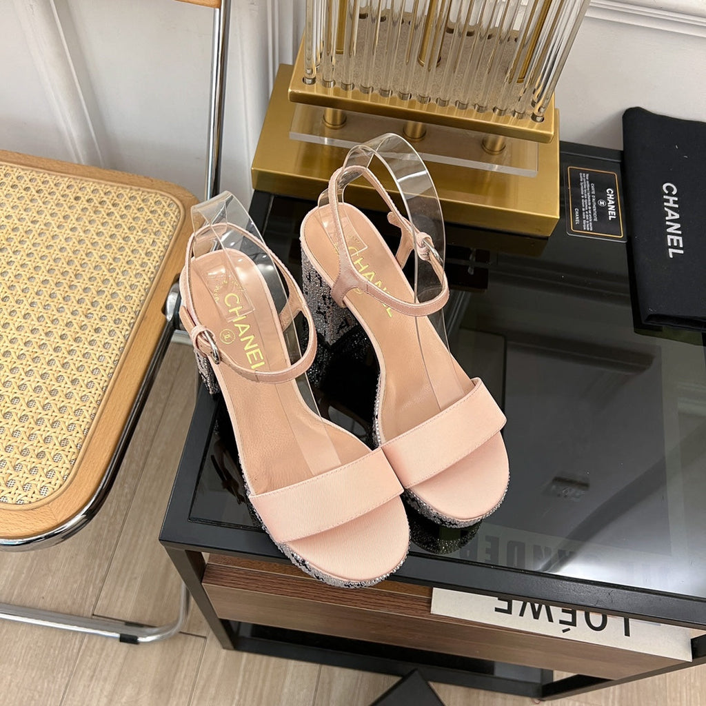 CHANEL SANDALS leather satin pink