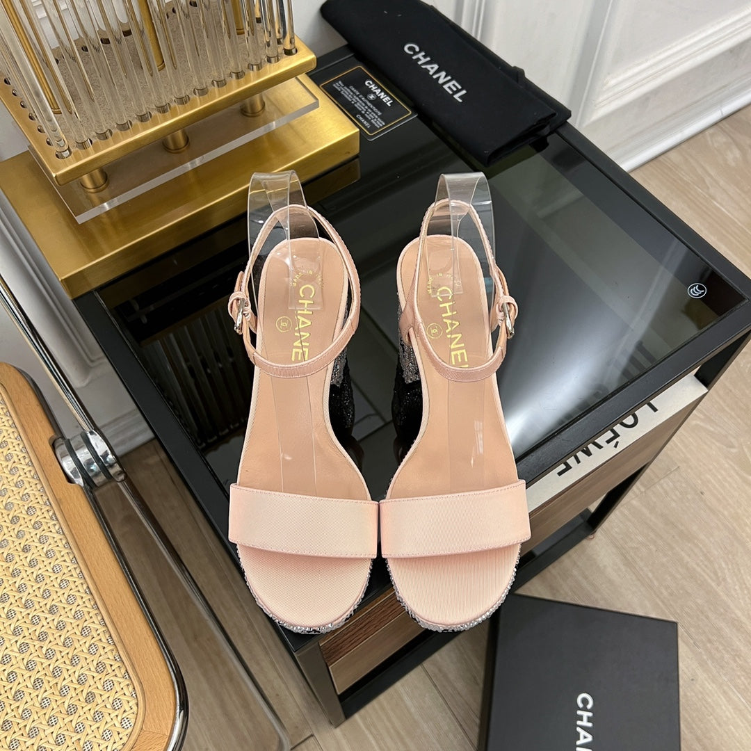 CHANEL SANDALS leather satin pink
