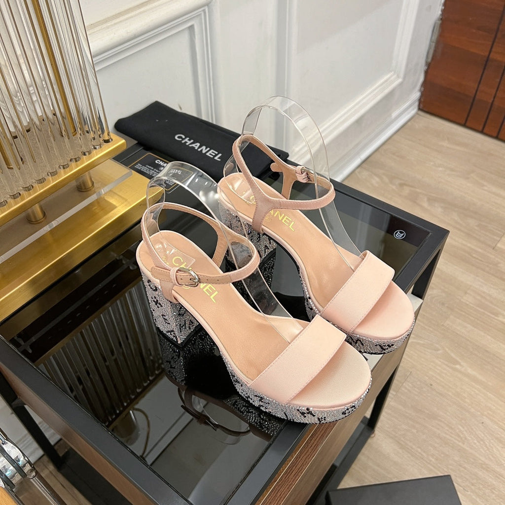 CHANEL SANDALS leather satin pink