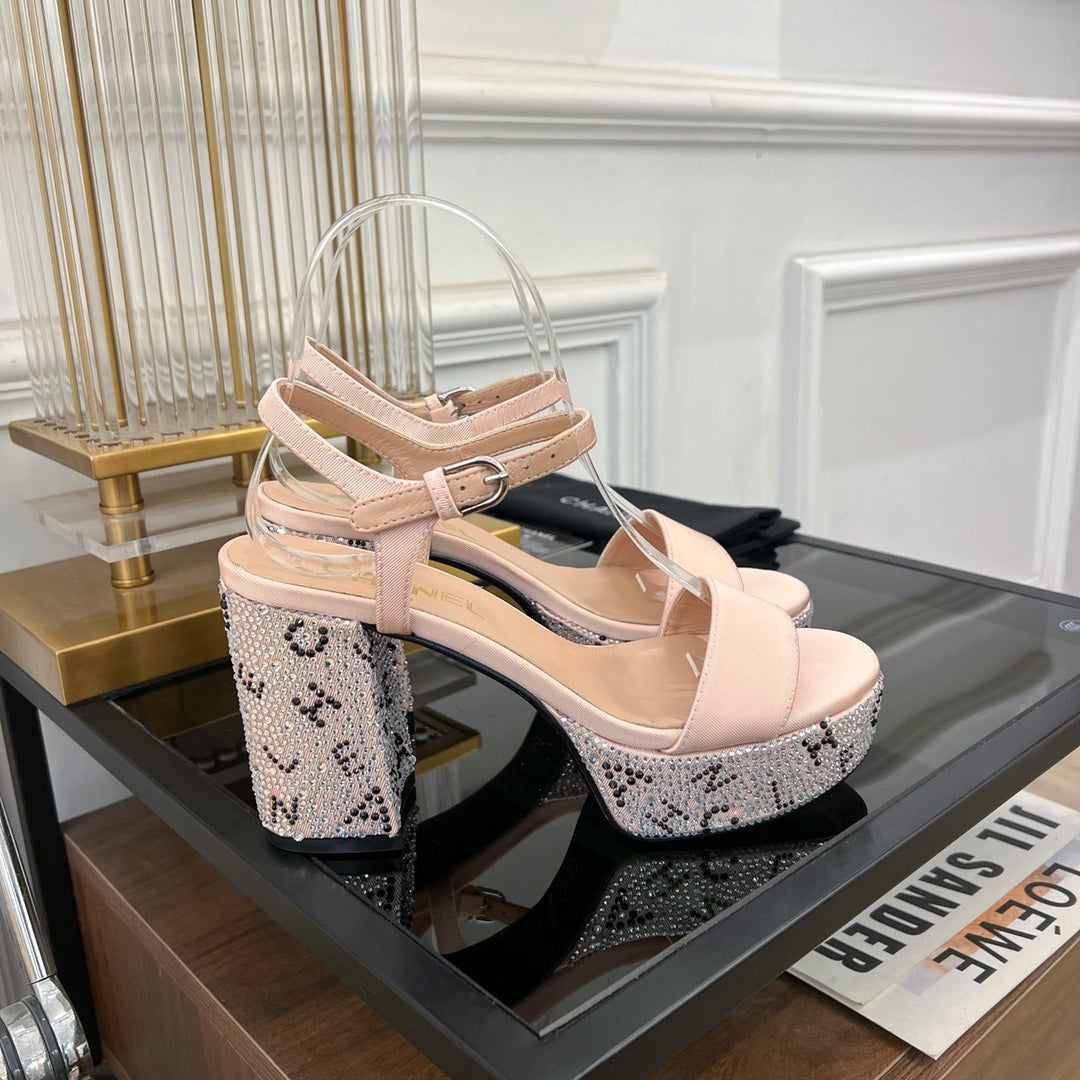 CHANEL SANDALS leather satin pink