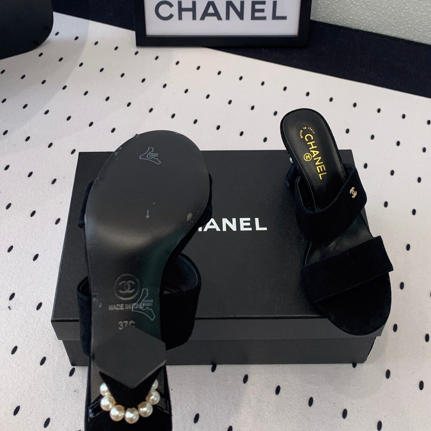CHANEL MULES black LAMBSKIN