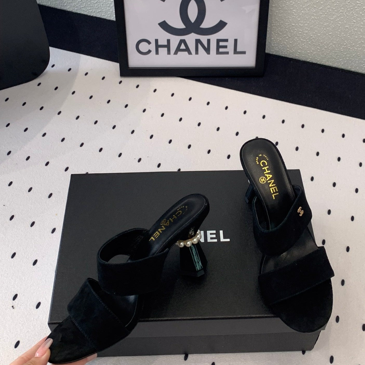 CHANEL MULES black LAMBSKIN