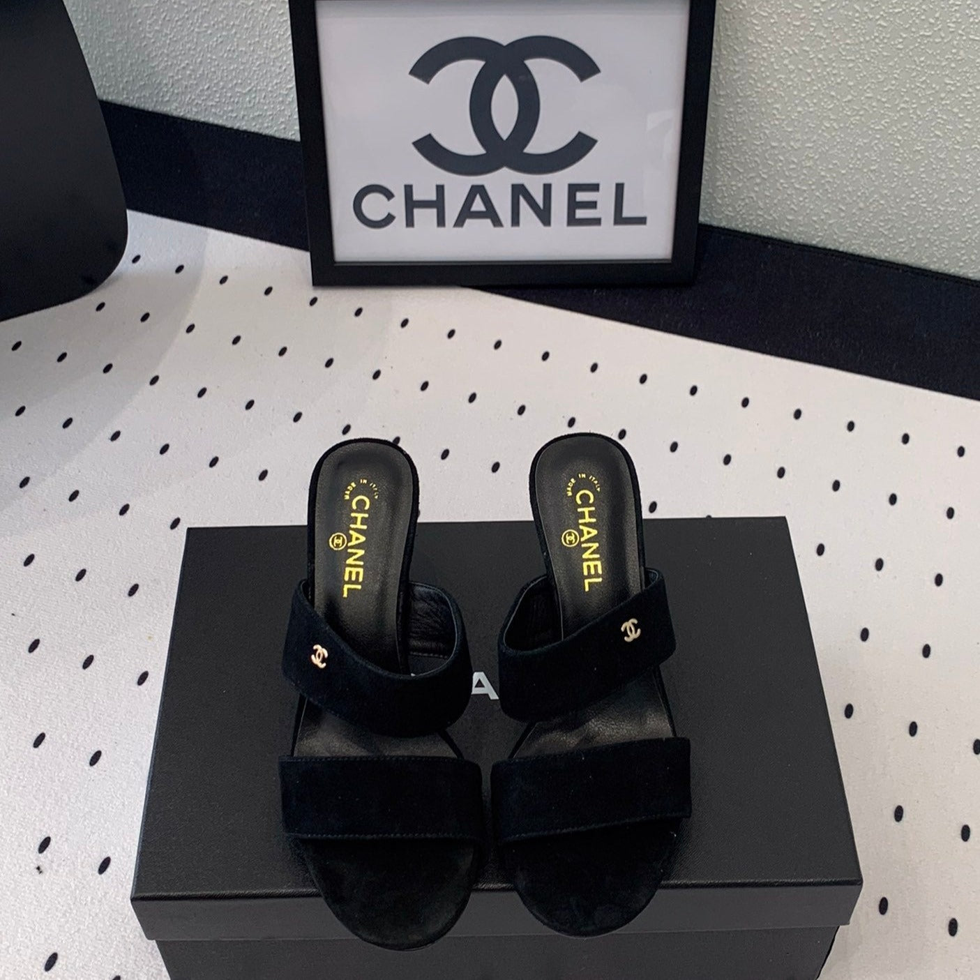 CHANEL MULES black LAMBSKIN