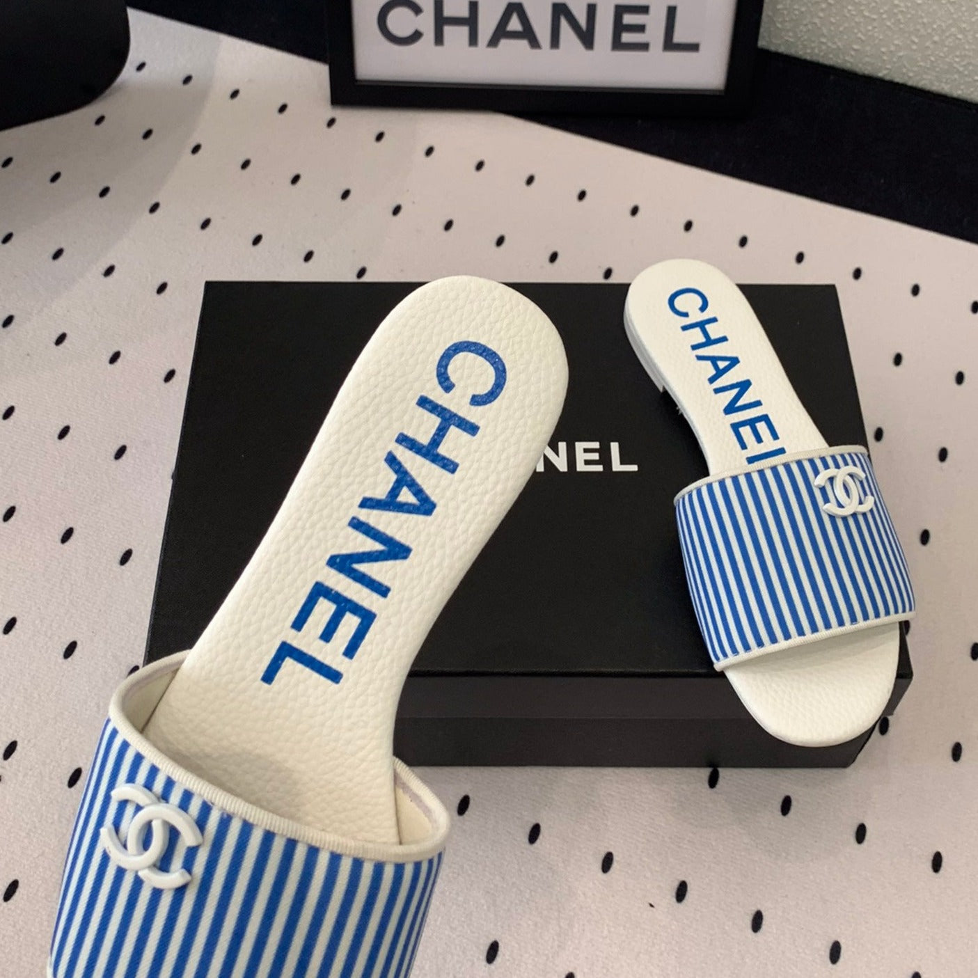 CHANEL MULES blue LAMBSKIN