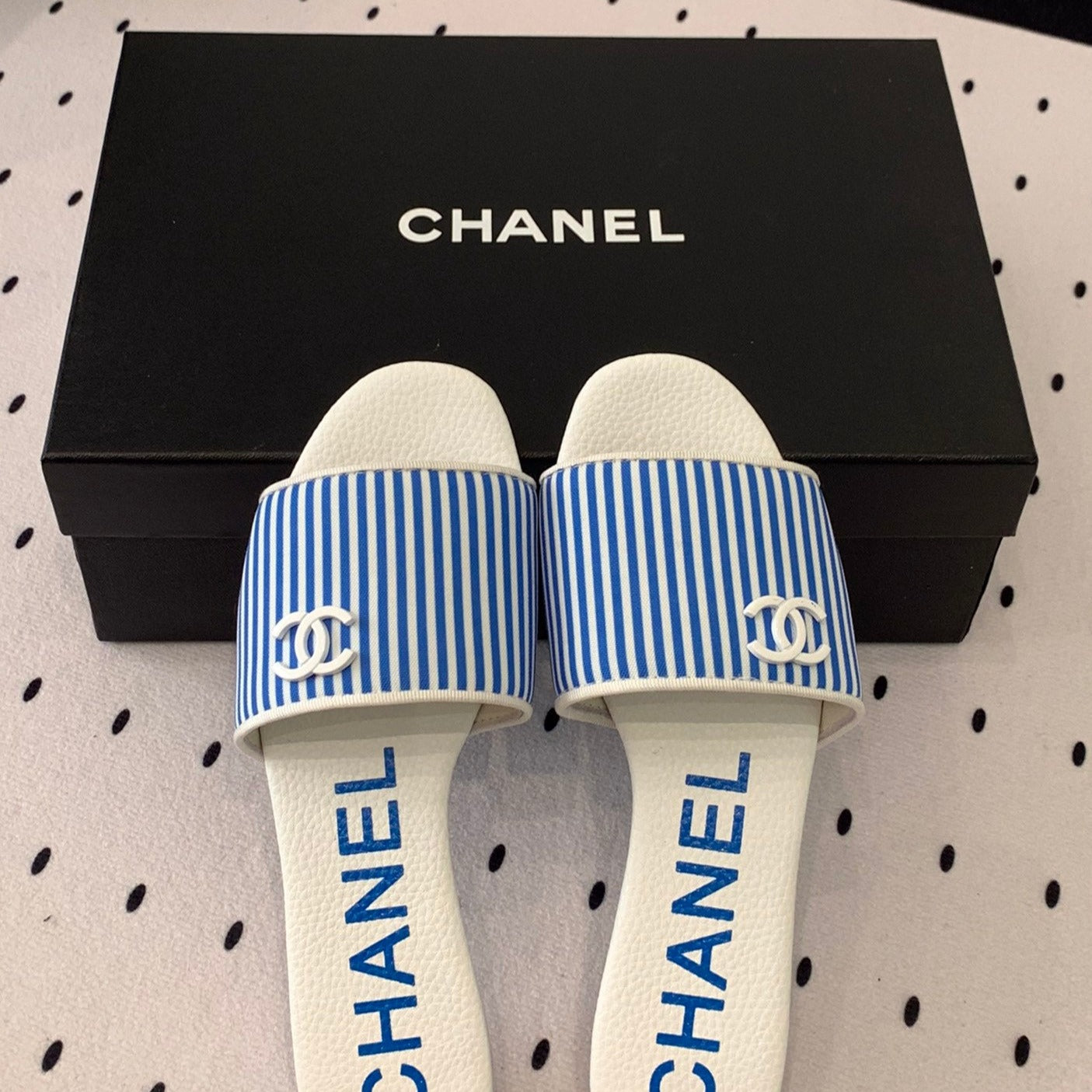 CHANEL MULES blue LAMBSKIN