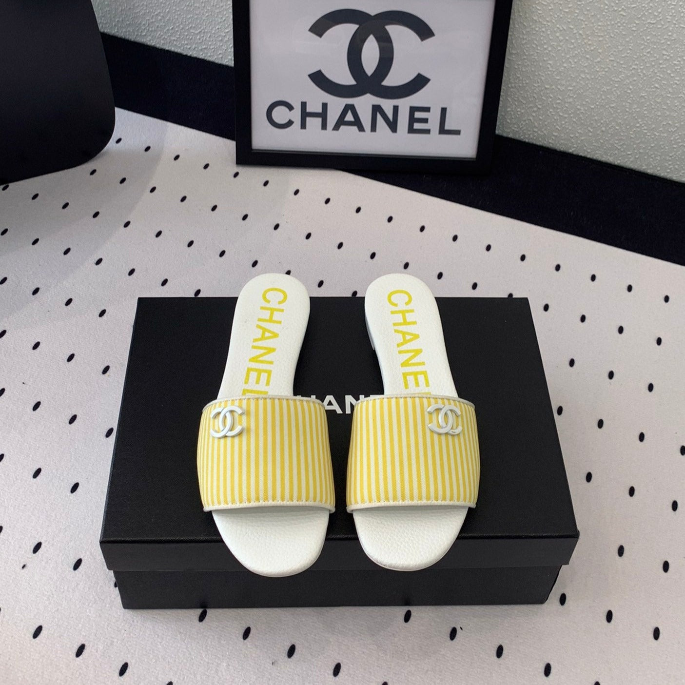 CHANEL MULES yellow LAMBSKIN