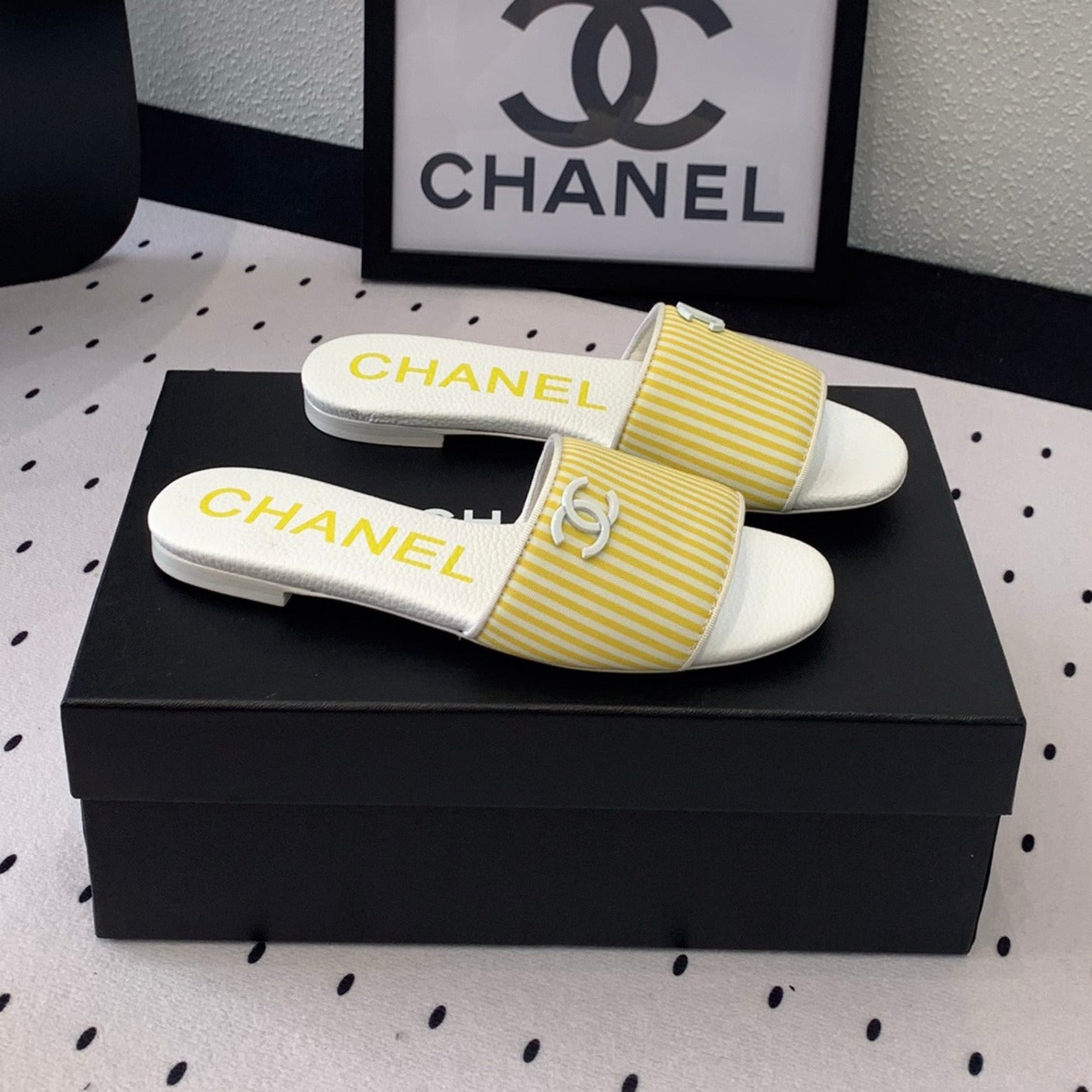 CHANEL MULES yellow LAMBSKIN