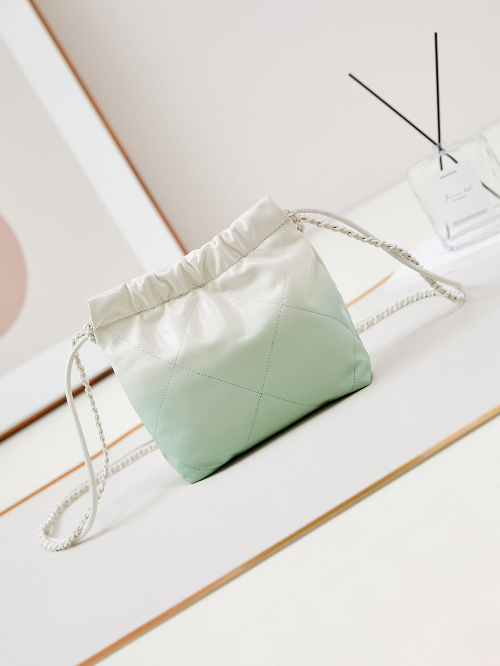 CHANEL MINI 20 HOBO BAG IN WHITE MIX LIGHT GREEN CALFSKIN