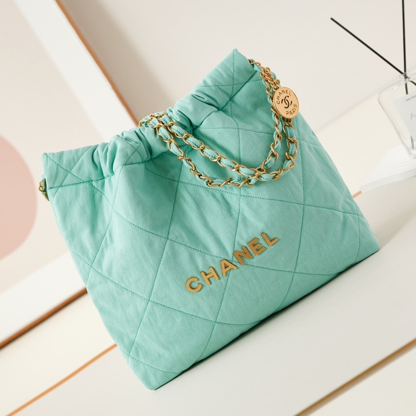 CHANEL CLASSIC MEDIUM 37 BAG IN TF BLUE CANVAS