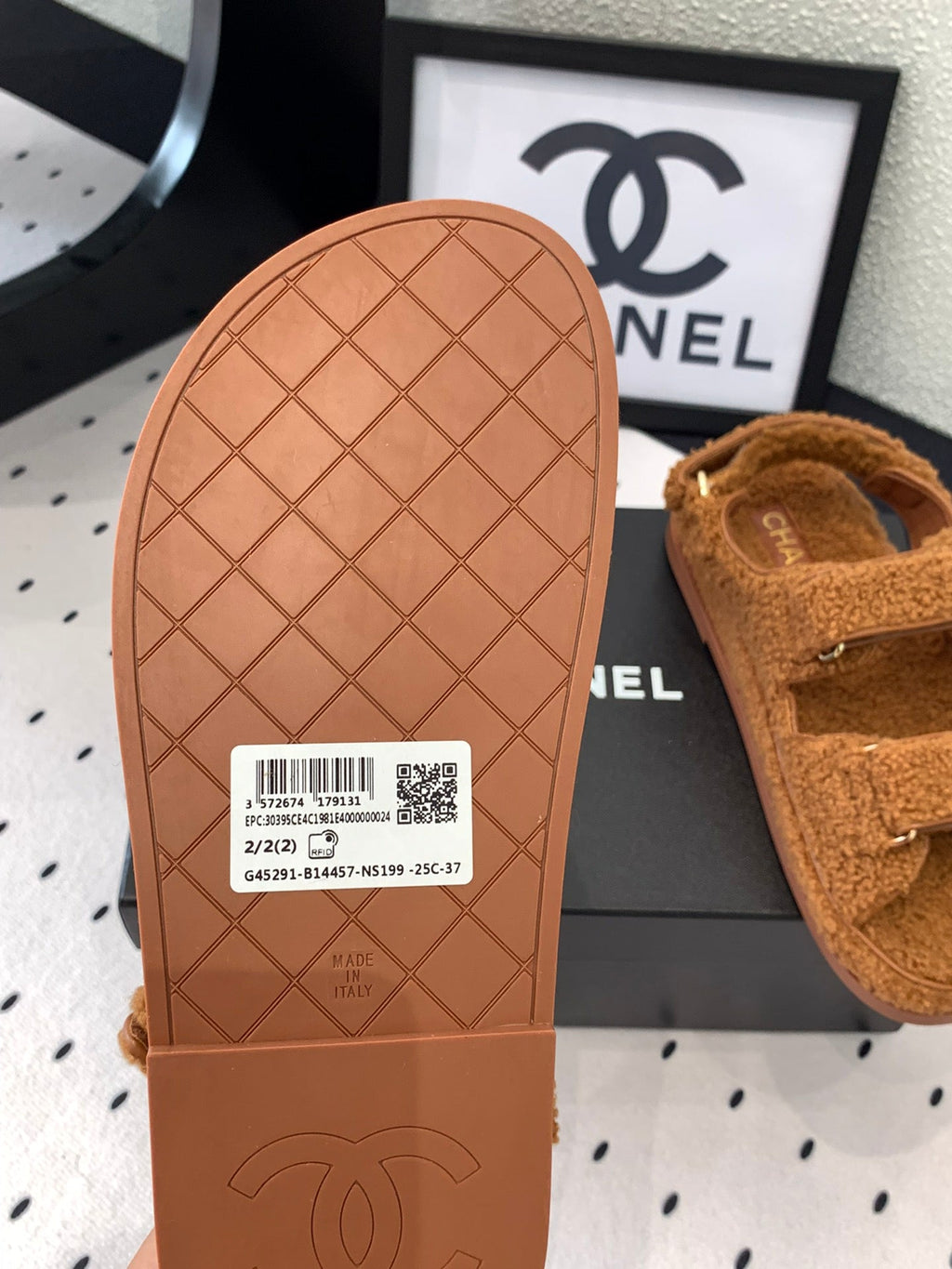 CHANEL DAD SANDAL BRONZE BROWN LAMB FUR