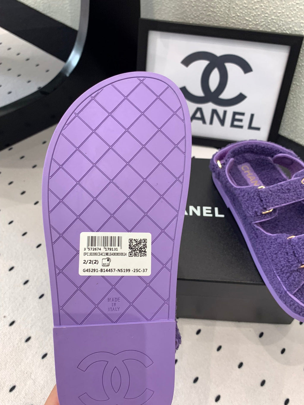 CHANEL DAD SANDAL PLUM PURPLE LAMB FUR
