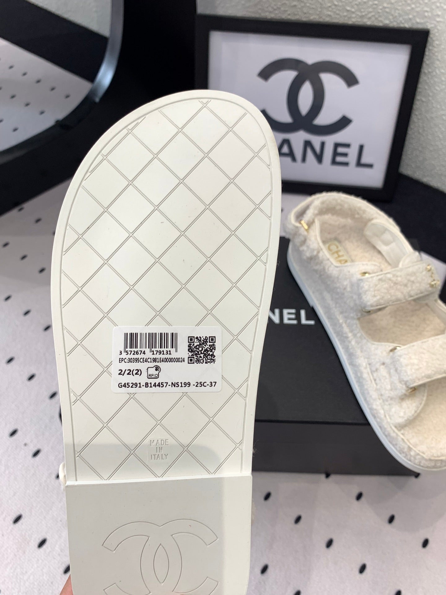CHANEL DAD SANDAL WHITE LAMB FUR
