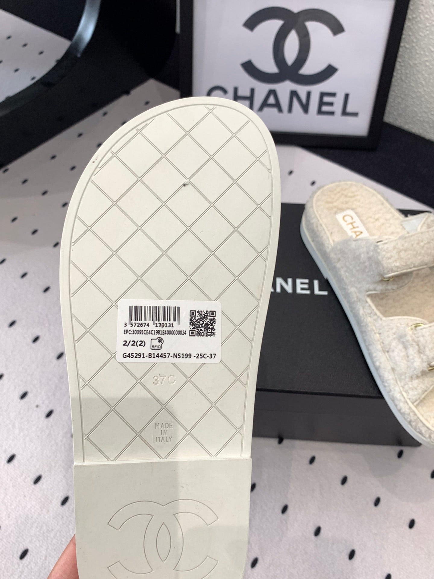 CHANEL DAD SANDAL MULE IN WHITE LAMB FUR