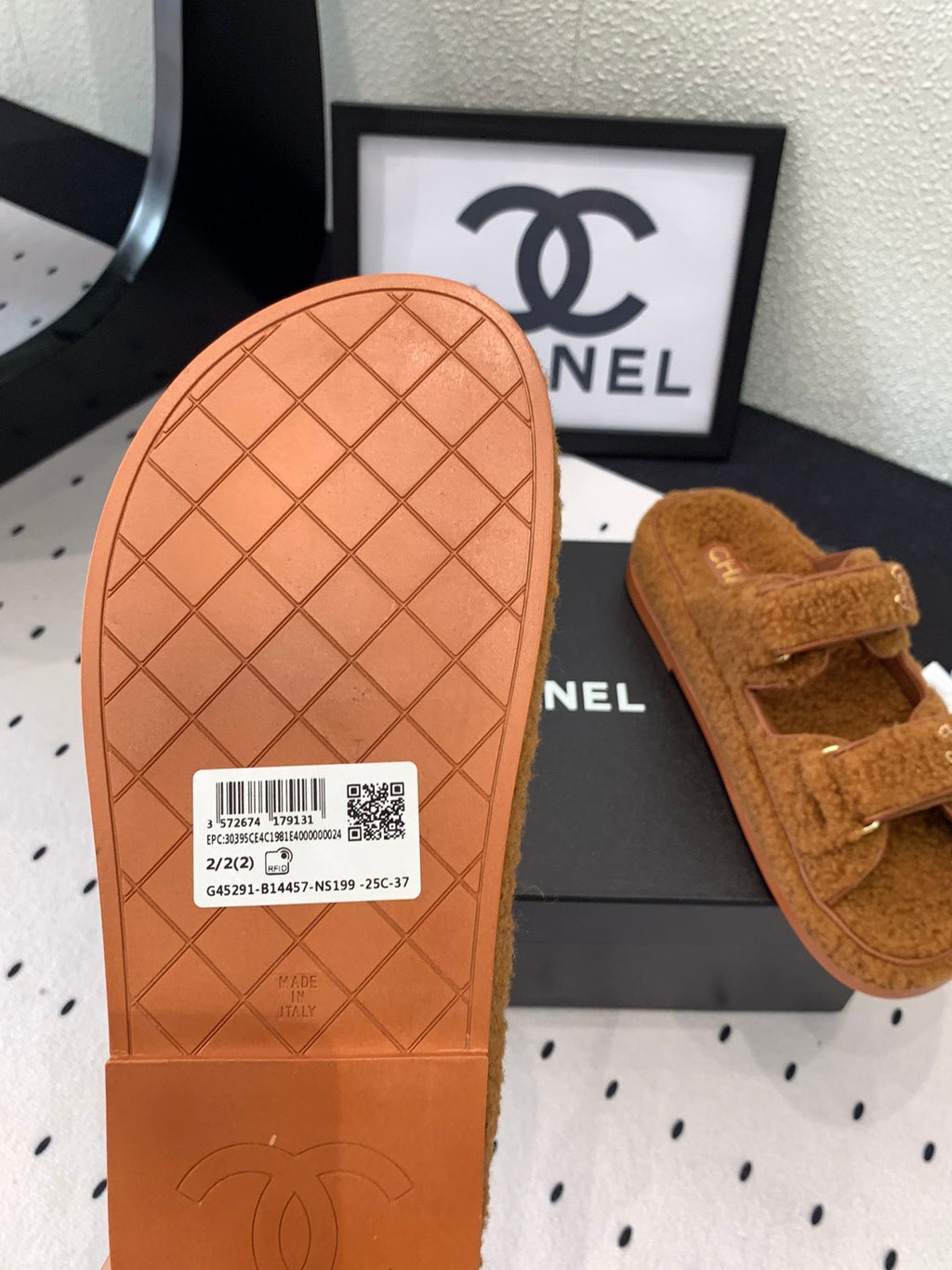 CHANEL DAD SANDAL MULE IN BRONZE BROWN LAMB FUR