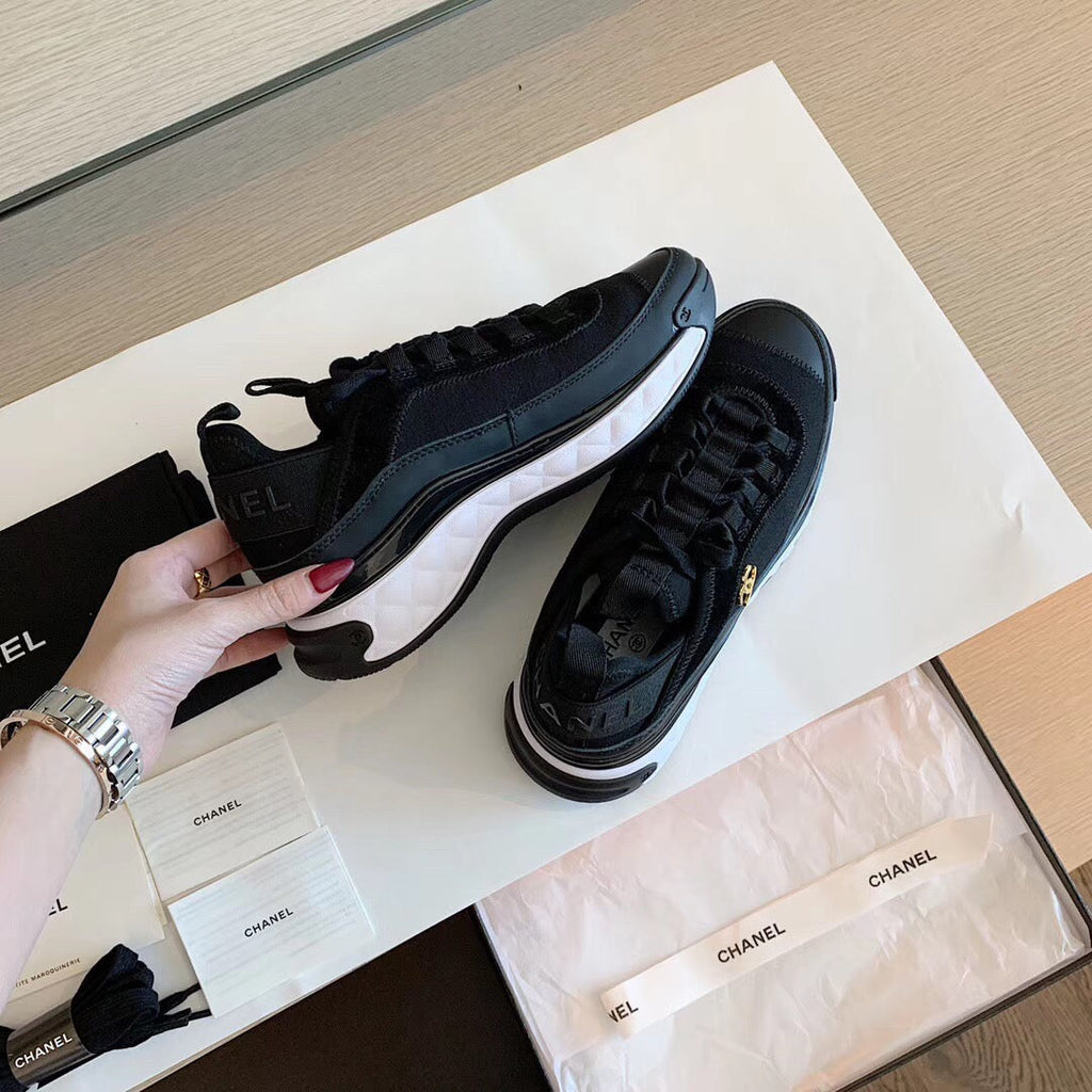 CHANEL Bubble Quilted Trainer Sneaker Black White