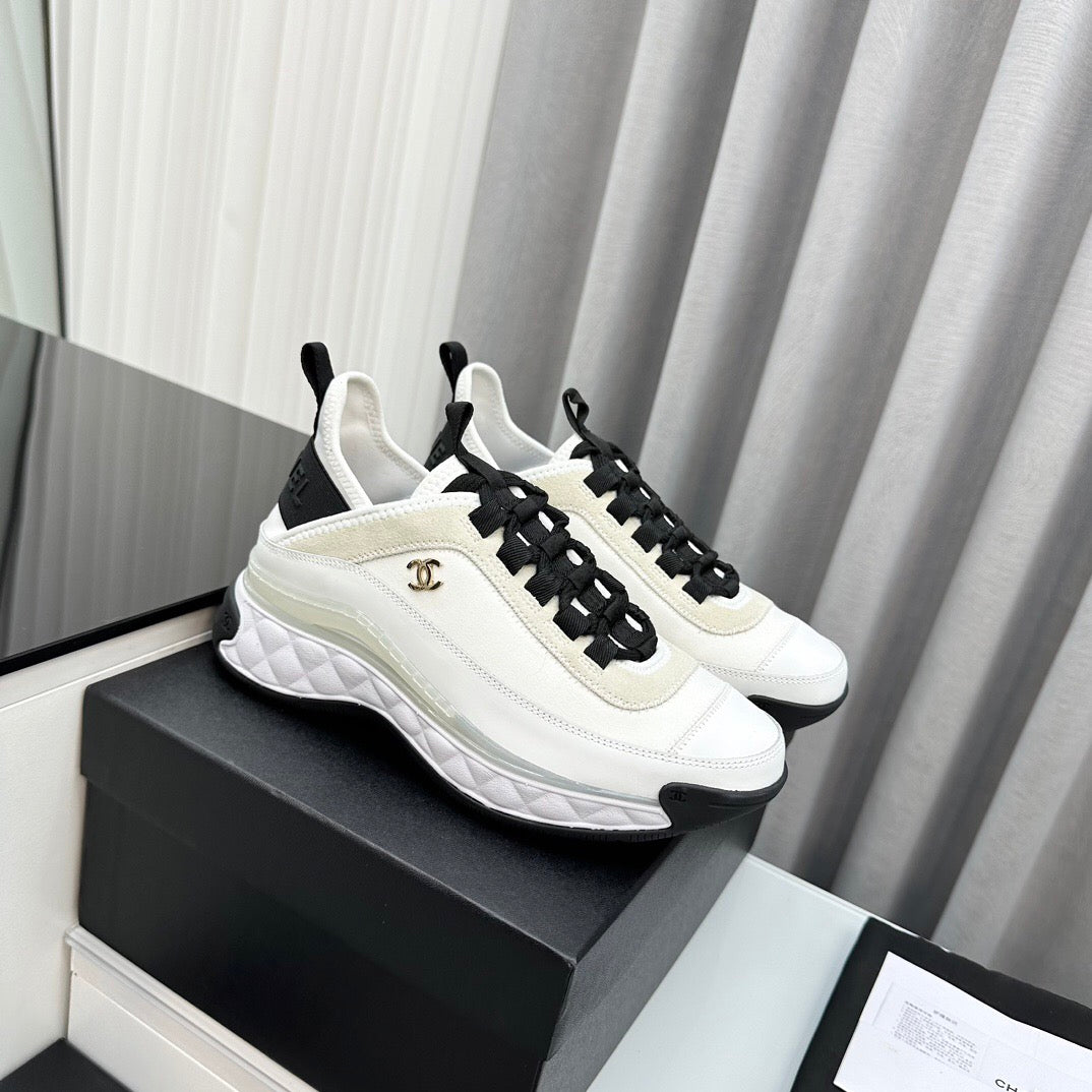 CHANEL Bubble Quilted Trainer Sneaker White