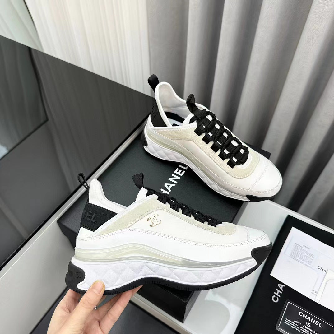 CHANEL Bubble Quilted Trainer Sneaker White