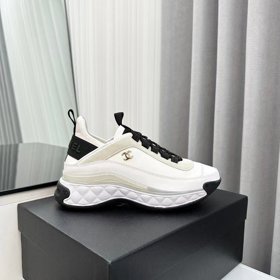 CHANEL Bubble Quilted Trainer Sneaker White