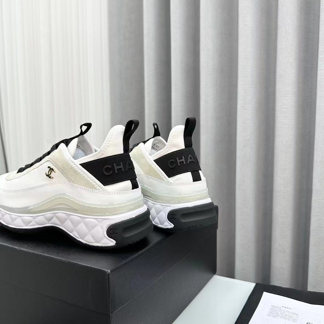 CHANEL Bubble Quilted Trainer Sneaker White