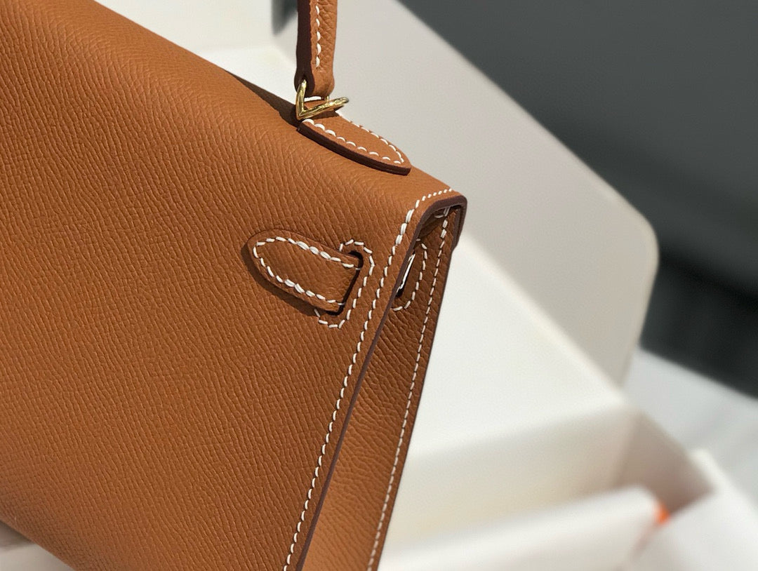 HERMES KELLY MINI 20 GOLDEN BROWN EPSOM GOLD HARDWARE